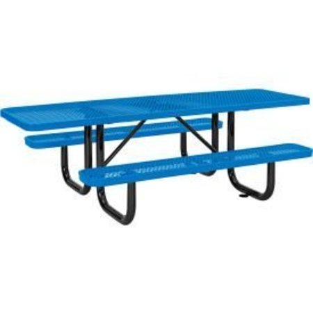 GLOBAL EQUIPMENT 8 ft. ADA Outdoor Steel Picnic Table, Expanded Metal, Blue 695289BL